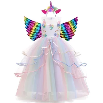 3-14 Rokov Dospievajúce Dievčatá Jednorožec Šaty Rainbow Tylu Unicornio Halloween Party Kostým Princezná Pre Deti Vianočný Karneval Šaty
