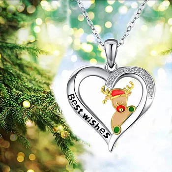 Módne Šperky, Prívesok Náhrdelník pre Ženy, Vianočné Elk Kvapka Oleja Vyryté Srdce Tvar Náhrdelník Najlepšie Praje Dovolenku Darček