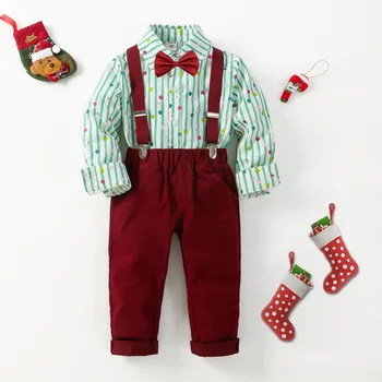 Vianoce zdobiť Batoľa chlapec Bavlna Roztomilý 2ks Tričko, Nohavice a kravata Set Baby Deti Strany Oblečenie Módne Farby