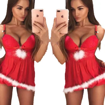 Módne dámske Sexy Pokušenie Podväzkové Nightdress Pohľadu Čistý Priadza Načechraný Vianočné Girl Holiday Európskych A Amerických