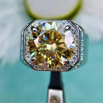 10 nových Karátového Žltého Moissanite Diamantový Prsteň Mužov Kolo 16 Sŕdc a Šípov Rez Darček Darček Šperky Príslušenstvo