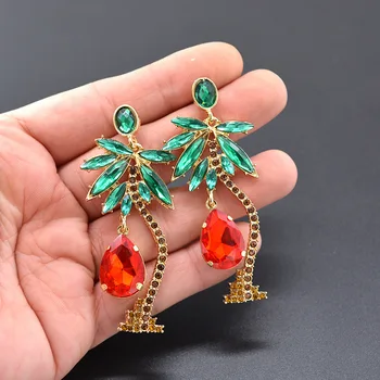 Barokový crystal Kokosový strome visieť náušnice pre ženy 2019 letné beach Červená Zelená módne preháňania náušnice šperky