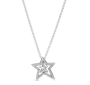 Autentické 925 Sterling Silver Momenty Asymetrický Star Collier S Krištáľovo Náhrdelník Pre Ženy Perličiek Kúzlo Diy Módne Šperky