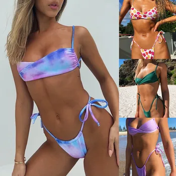 2022 Sexy Obväz Bikiny Žien Plavky Ženské Plavky S Uväzovaním Za Dva Kusy Bikini Set Nízkym Pásom Plavky Plážové Oblečenie Plávať Lady