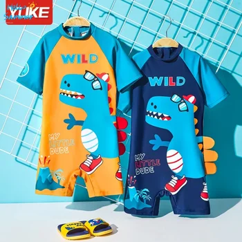 Yuke 3-15 rokov deti kórea plavky chlapci Rýchle Sušenie opaľovací Krém Cartoon Dinosaura Krátke Rukávy Plavky