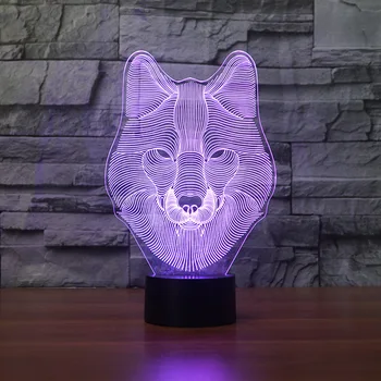 Vlk Hlavu Akrylových 3d Noc Lampa Stereo Kreatívny Darček Tabuľka led Lampa Pre Zahraničného Obchodu Usb Led Nočné Svetlo