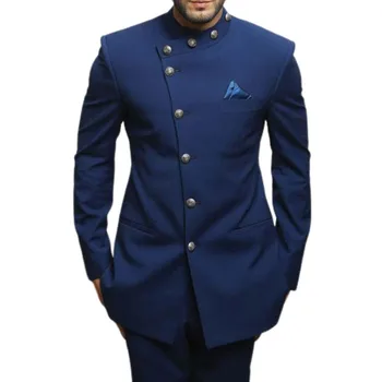 Modrá Jodhpuri Oblek na Svadbu 2 Ks Bunda s Nohavice Ženícha Smoking Mužskej Módy Kostým Nový Príchod