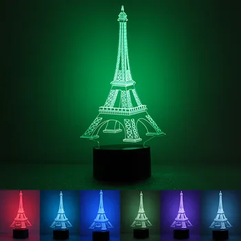 Kreatívne farby Usb napájanie 3D ilúziu, eiffelova veža stolové dekorácie LED akryl stolná lampa ako darček, doprava zdarma