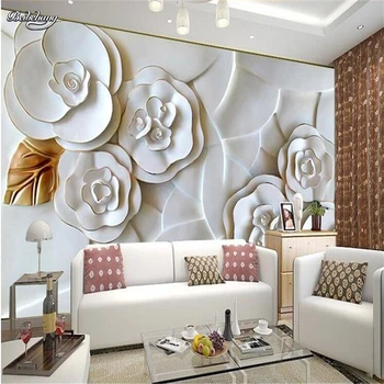 beibehang Vlastné foto tapety reliéfne steny papiera, maľovanie moderný minimalistický obývacia izba TV biele ruže tapety 3d