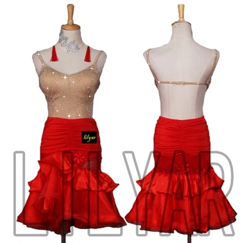 Nové Latinské Tanečné Šaty Súťaže Šaty, Kostýmy, Sukne Vykonanie Šaty Dospelých Prispôsobiť Deti Červená Matador Sukne Split Skirtes