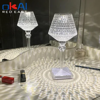LED Diamond Crystal Premietacie Stolná Lampa USB Nabíjanie Dotykový Snímač Reštaurácia, Bar Dekorácie Stola Svetlá Romantické Nočné Lampy