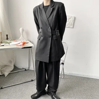 Japonský Jar Štýl Dizajnu Čierny Oblek Kabát Pre Mužov 2022 Nový Štíhly Pás Dekorácie kórejský Módne Polovice Dĺžky Blejzre 2Y7128