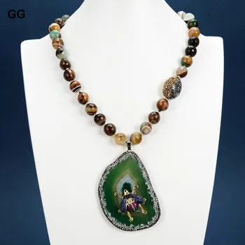 GuaiGuai Šperky Prírodný Zelený Kvet Achát Náhrdelník CZ Spona Obrovské Zelené Quartz Agates CZ Spevnené Hmyzu Prívesok Pre Ženy