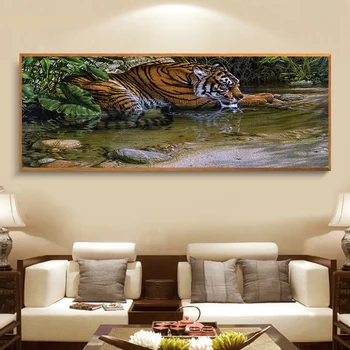 Veľká Veľkosť Diy Diamond Maľovanie Tiger AB Vŕtať Plné Námestie Kolo Mozaika Lesných Krajiny Diamond Výšivky Chodby, Dekorácie