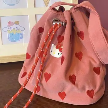 Sanrios Dobrý Deň, Kittys Ramenný Messenger Taška Anime Obrázok Láska Prenosné Kawaii Cartoon Vedro Vrece Mini Tóth Plátno Skladovanie