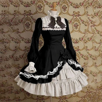 Gothic Lolita Šaty Vintage Prehrabať Čipky Roztomilý Žena Dlhý Rukáv Kawaii Oblečenie Stredoveké Renesančné Elegantné Maxi Ženy Šaty