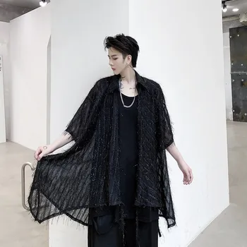 Muži Pierko Strapec Krátky Rukáv Tenké Tričko Cardigan Muž Ženy Japonsko Streetwear Punk Gotický Kimono Tričko Kabát
