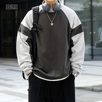 Japonský Hip Hop Kolo-Krku Mikina Harajuku Patchwork Bežné Kontrast Farebný Pulóver Mužov Oblečenie Kórejský Streetwear Jumper