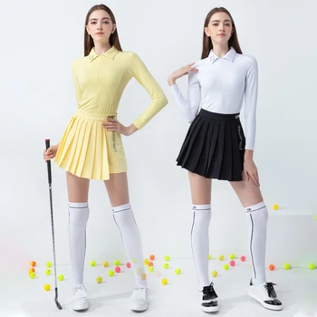 Golfist kórejskej Ženy Elastické Golfové Topy Long-sleeve Slim Golfové Tričko Lady Anti-prázdne Skladaná Sukňa Tenis Skort Oblečenie Sady
