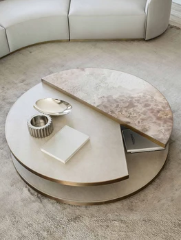 Luxusné mramorové konferenčný stolík z nerezovej ocele okrúhly konferenčný stolík dizajnér konferenčný stolík dvojité čaj stôl
