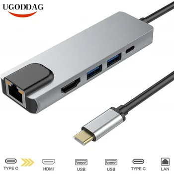 USB C, HDMI, Rj45, USB 3.0 Typ C Charing Port 5 V 1 Hub Gigabit Ethernet Lan 4K pre Mac book Pro Thunderbolt 3 USB-C Nabíjačky