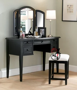V americkom štýle masívneho dreva márnosť francúzske retro sklopné zrkadlo na líčenie make-up tabuľky čiernej a bielej spálne nábytok