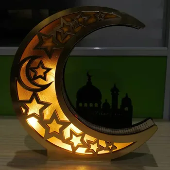 Drevené Eid Mubarak Ramadánu Zrkadlo Golden Moon Hrad Duté Písmená S LED Svetlá Jedálenský Stôl Dekorácie Remeslá