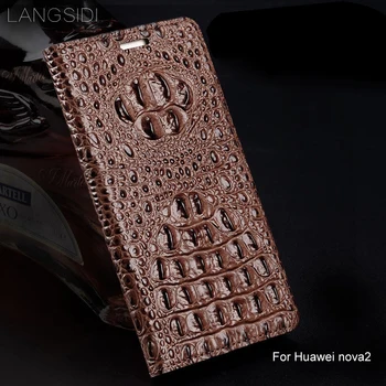 Luxusné pravej kože flip telefónu prípade Krokodíla späť textúru Pre Huawei nova2 All-ručné telefón prípade