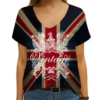 Dámske Krátky Rukáv Americkej Vlajky Módne Voľné T-Shirt dámske Street Elegantný, Ležérny Top Temperament žien V-Neck Top