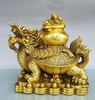 Čína mosadz seiko poklad misy dragon korytnačka remesiel socha