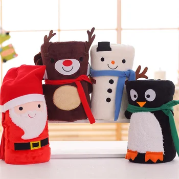 Vianočné Flanelové Deky pre Deti Cartoon Santa Claus Snehuliak Penguin Elk Vzor Deka 80x100cm Vianočné Darčeky pre Deti
