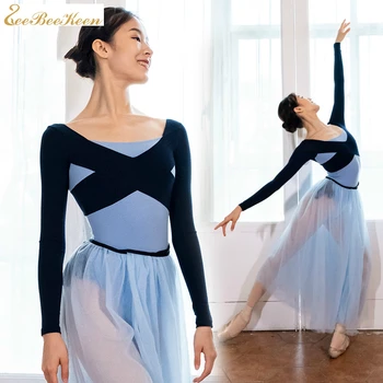 Balet, gymnastika trikot Balerína školenia kostým pre ženy Tanečné nosiť Dospelých Jogy kombinézu kontrast farieb balet oblek