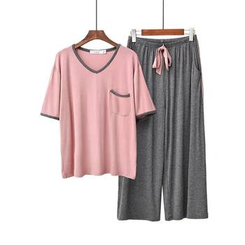 2020 nové pyžamo modálne nightgown oblek, žena krátke rukávy nohavice kórejská verzia voľné pol koži-priateľský domov služby