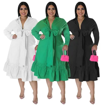 Plus Veľkosť Ženy Oblečenie Móda 2022 Jeseň Farbou Dlhý Rukáv Voľné Nepravidelný Elegantné Dlhé Šaty Dropshipping