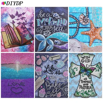 DIYDP 5D DIY Diamond Maľovanie Morská víla Špeciálny Tvar Čiastkové Kolo Kamienkami Výšivky Mozaiky Cross Stitch Krajiny Dekor