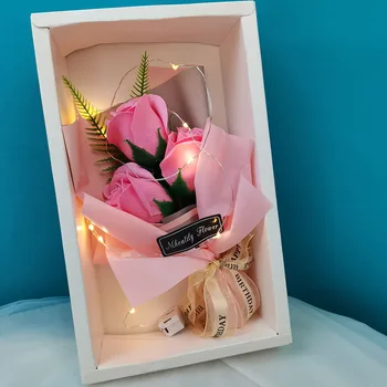 Obchod so Valentína pre priateľka Darčeka Mydlo Ruža Umelý Kvet Kytice s LED Svetlom Svadobné Dekorácie Supplie