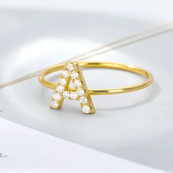 Crystal Počiatočné Prstene Pre Ženy Elegantná Zirkón A-Z Listu Krúžok Prst Príslušenstvo Boho Luxusné Svadobné Pár Jewerly Darček