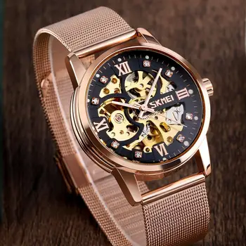 Kreatívne Automatické Hodinky Muži Mechanické náramkové hodinky Pánske Výstroj Duté Umelecké Dial Strainless Oceľ Remienok Relogio Masculino SKMEI