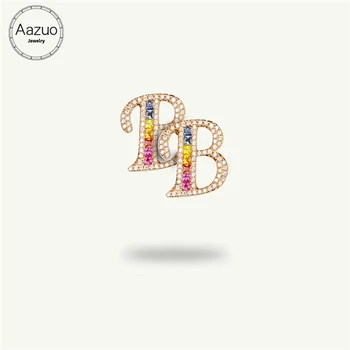 Aazuo 18K Šperky Rose Gold Prírodný Farebný Drahokam Reálne Diamond Fashion Počiatočné 26 Písmen Stud Náušnice darček pre Ženy Au750
