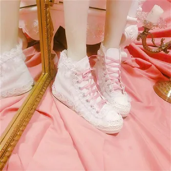 Pás s nástrojmi sladká princezná vietor plátno topánky vysokej pomôcť Vintage Sladké Lolita Topánky cos Lolita loli kórejský Štýl Victoria Kawaii