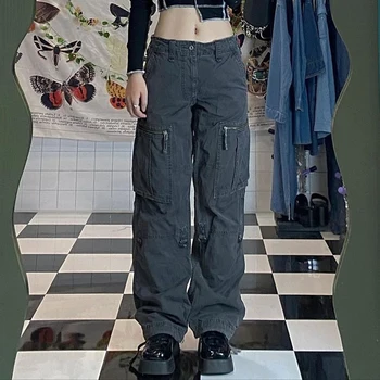 Nový Ženy Bežné Cargo Nohavice S Multi-Vrecko Dekorácie Hladké Zips Voľné Fit Jarné Oblečenie Fashion Street Style Hot Predaj