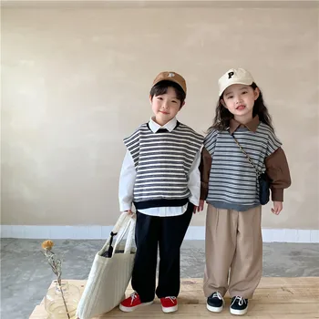 Deti móda prekladané viest, Unisex 2 farby voľné bežné pletené Vest
