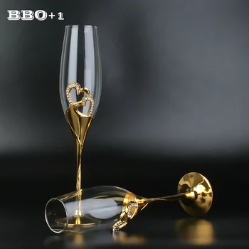 2 ks Svadobný Crystal Šampanské Poháre Flauty Zlato Engrave Strany Fire Narodeniny Dekorácie, poháre na Víno Riadu Darček 200 ml