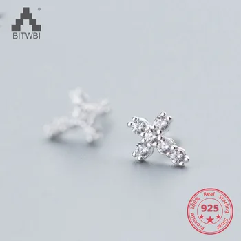 Pôvodné Cena 100% 925 Sterling Silver Módne Minimalizmus Diamond Kríž Stud Náušnice Jemné Šperky pre Ženy